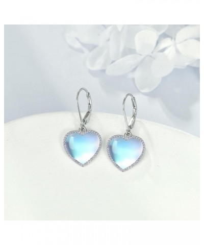 Sterling Silver Heart Leverback Dangle Drop Earrings Fashion Jewelry Gift for Women Girls Moonstone Sterling Silver $14.40 Ea...