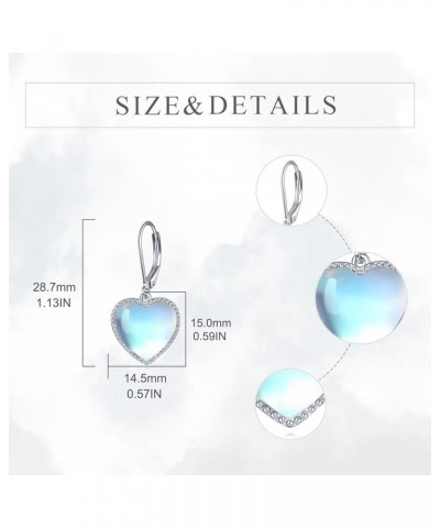 Sterling Silver Heart Leverback Dangle Drop Earrings Fashion Jewelry Gift for Women Girls Moonstone Sterling Silver $14.40 Ea...