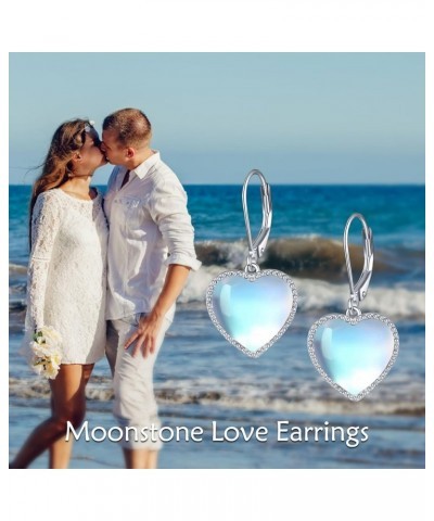 Sterling Silver Heart Leverback Dangle Drop Earrings Fashion Jewelry Gift for Women Girls Moonstone Sterling Silver $14.40 Ea...