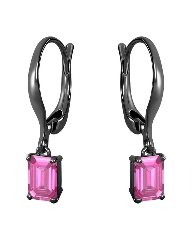 5x7mm To 10x12mm Emerald Cut Created Pink Sapphire 18k Gold Over .925 Silver 4-Prong Leverback Earring For Women's 9x11mm $28...