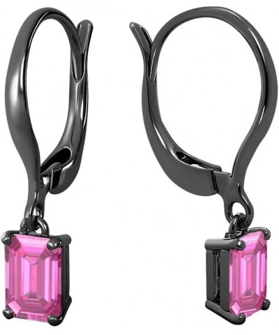 5x7mm To 10x12mm Emerald Cut Created Pink Sapphire 18k Gold Over .925 Silver 4-Prong Leverback Earring For Women's 9x11mm $28...