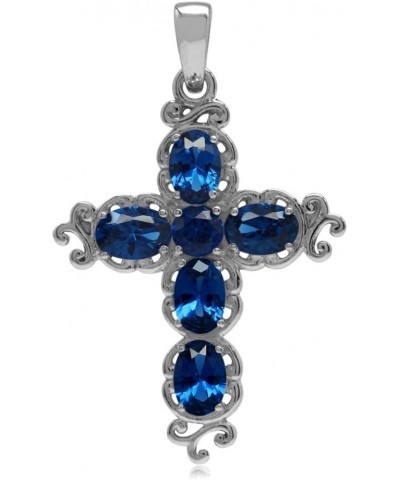 Birthstone Gemstone 925 Sterling Silver Victorian Style Cross Pendant Necklace Christmas Jewelry Gift for Women Synthetic Sap...