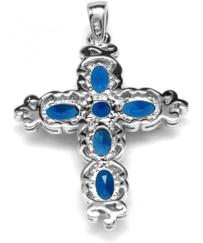 Birthstone Gemstone 925 Sterling Silver Victorian Style Cross Pendant Necklace Christmas Jewelry Gift for Women Synthetic Sap...