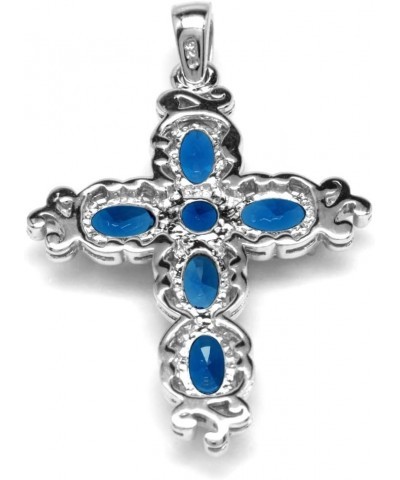 Birthstone Gemstone 925 Sterling Silver Victorian Style Cross Pendant Necklace Christmas Jewelry Gift for Women Synthetic Sap...