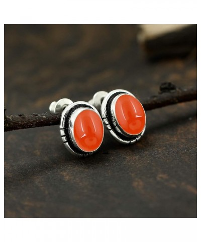 Natural Gemstone Earrings For Women, Earrings For Women Studs, Oval Earrings For Women, Silver Plated Earrings Carnelian $9.8...