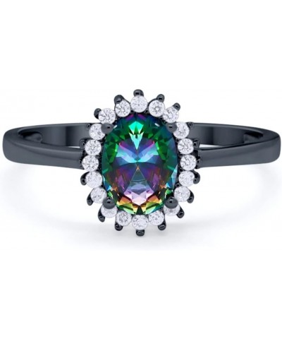 Halo Floral Oval Engagement Bridal Ring Round Cubic Zirconia 925 Sterling Silver Black Tone, Simulated Rainbow CZ $13.24 Rings