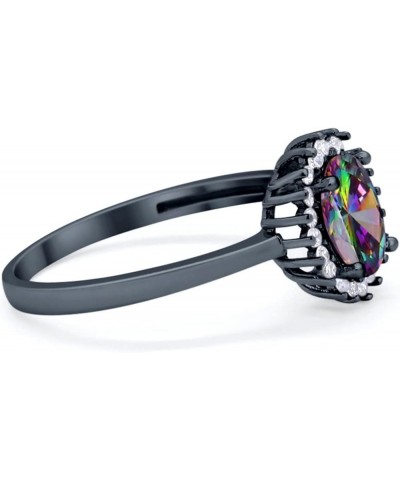 Halo Floral Oval Engagement Bridal Ring Round Cubic Zirconia 925 Sterling Silver Black Tone, Simulated Rainbow CZ $13.24 Rings