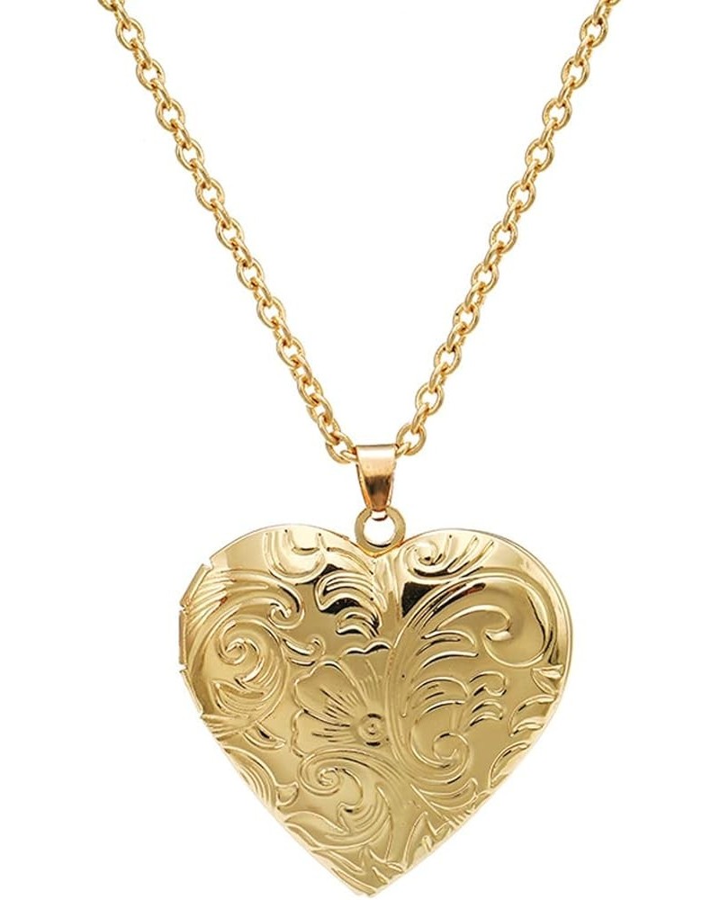 14k Gold Silver Women Girls Romantic Heart Locket Necklace Engraved Flower Oval Hold Photo Picture Pendant Living Memory Jewe...