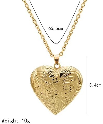 14k Gold Silver Women Girls Romantic Heart Locket Necklace Engraved Flower Oval Hold Photo Picture Pendant Living Memory Jewe...