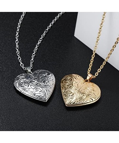 14k Gold Silver Women Girls Romantic Heart Locket Necklace Engraved Flower Oval Hold Photo Picture Pendant Living Memory Jewe...