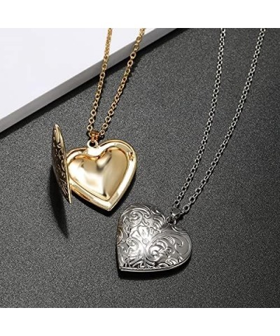 14k Gold Silver Women Girls Romantic Heart Locket Necklace Engraved Flower Oval Hold Photo Picture Pendant Living Memory Jewe...