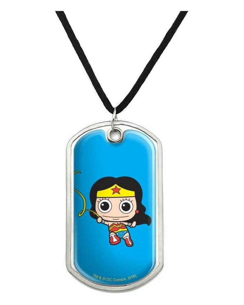 Wonder Woman Cute Chibi Golden Lasso Military Dog Tag Pendant Necklace with Cord $10.25 Necklaces