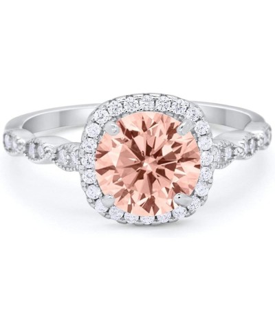 Halo Solitaire Accent Art Deco Engagement Ring 925 Sterling Silver Choose Color Simulated Morganite CZ $10.25 Rings