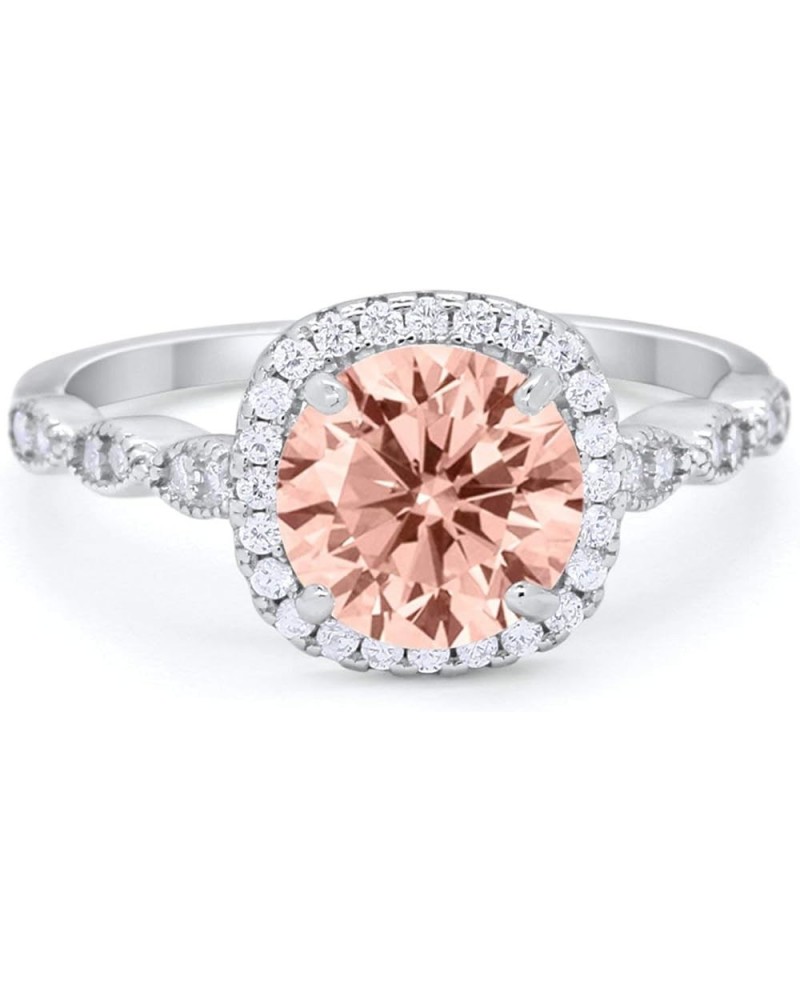 Halo Solitaire Accent Art Deco Engagement Ring 925 Sterling Silver Choose Color Simulated Morganite CZ $10.25 Rings