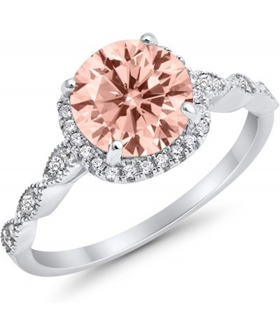 Halo Solitaire Accent Art Deco Engagement Ring 925 Sterling Silver Choose Color Simulated Morganite CZ $10.25 Rings