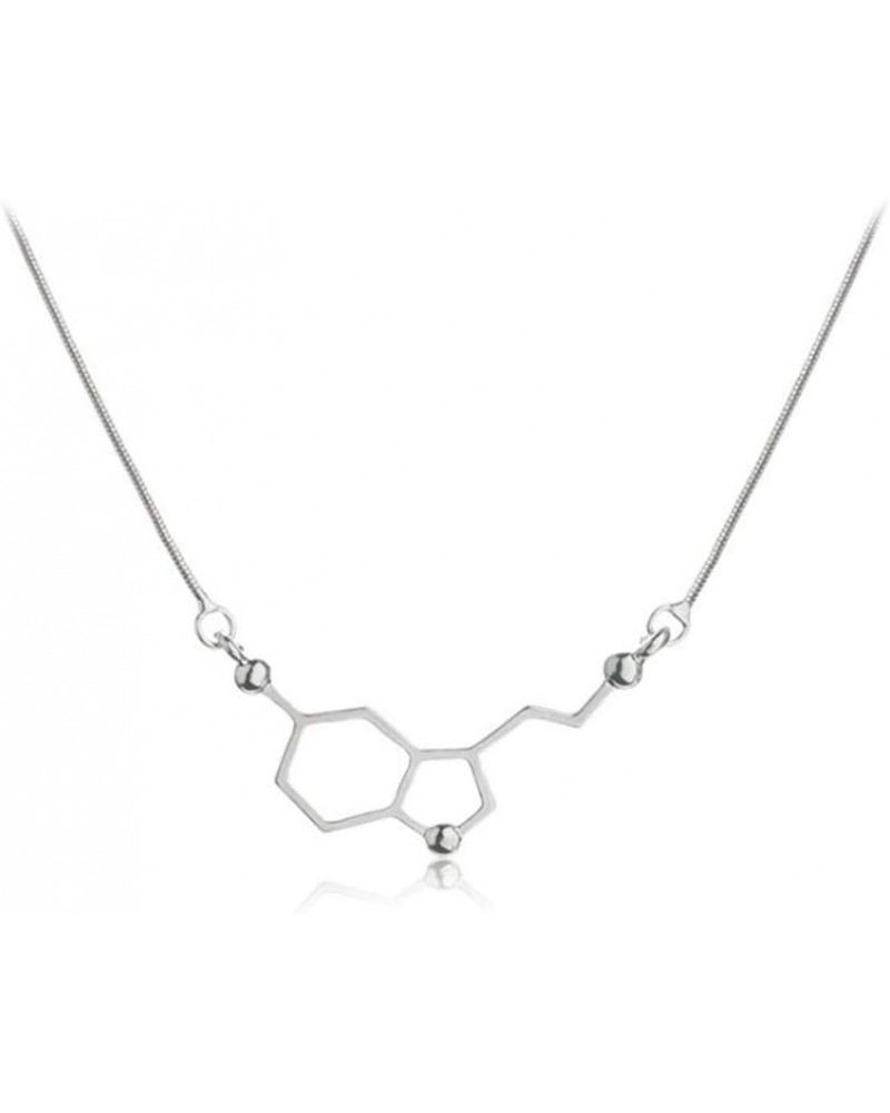 Silver Plated Hollow Biochemistry Molecule Serotonin Pendant Necklace silver $8.48 Necklaces