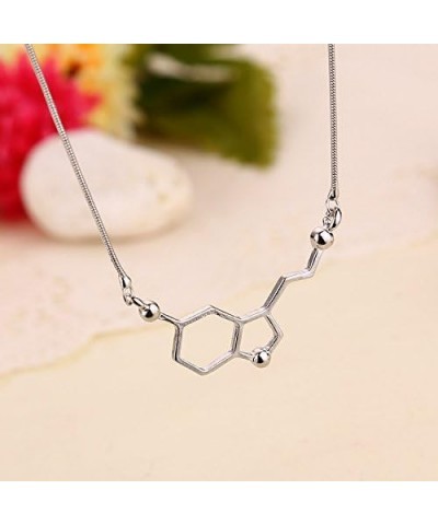 Silver Plated Hollow Biochemistry Molecule Serotonin Pendant Necklace silver $8.48 Necklaces