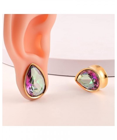 2PCS Ear Gauges, Hypoallergenic Colorful Teardrop Ear Tunnels and Plugs 316 Stainless Steel Earrings Expander Stretchers Body...