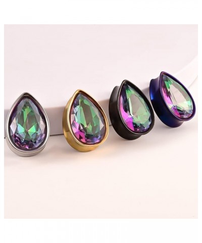 2PCS Ear Gauges, Hypoallergenic Colorful Teardrop Ear Tunnels and Plugs 316 Stainless Steel Earrings Expander Stretchers Body...