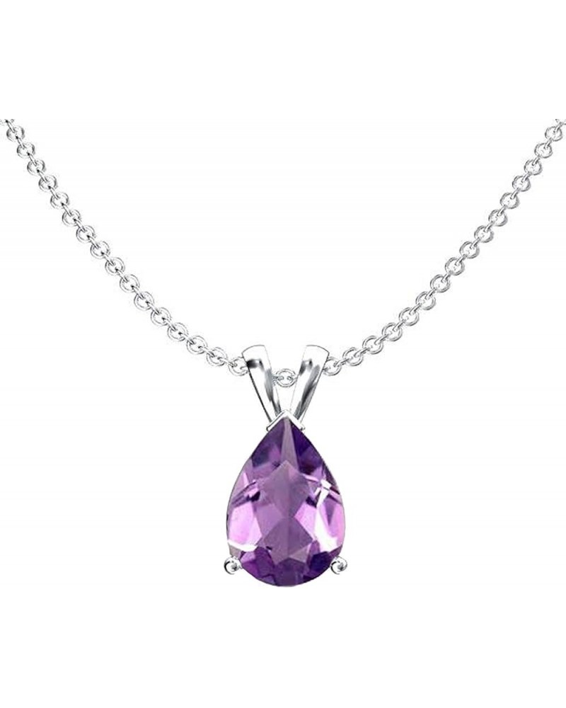 10K 8x6 mm Pear Cut Ladies Solitaire Teardrop Pendant (Silver Chain Included), White Gold Amethyst $40.44 Necklaces