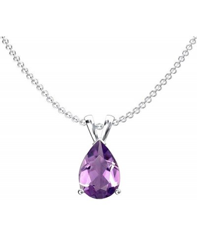 10K 8x6 mm Pear Cut Ladies Solitaire Teardrop Pendant (Silver Chain Included), White Gold Amethyst $40.44 Necklaces