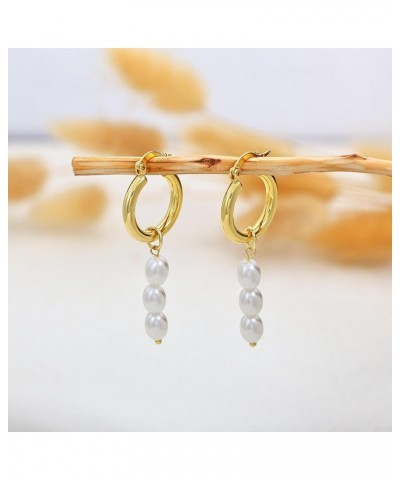 Pearl Hoop Earrings for Women, Trendy 14k Gold Plated Hoop Earrings Chunky Pearl Drop Earrings for Women Hypoallergenic Gold ...