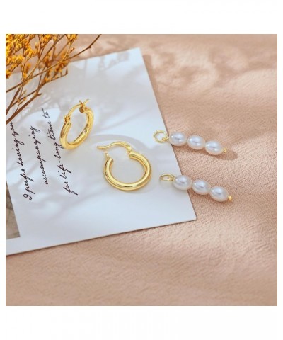 Pearl Hoop Earrings for Women, Trendy 14k Gold Plated Hoop Earrings Chunky Pearl Drop Earrings for Women Hypoallergenic Gold ...