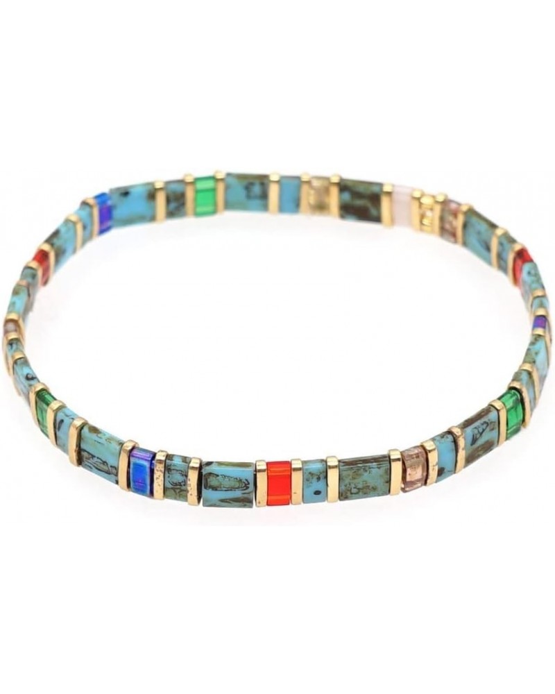 Tile Bracelet Multicolor Bohemian Style Japan Miyuki bead Elastic Bracelet for Women Girls 091C $9.98 Bracelets