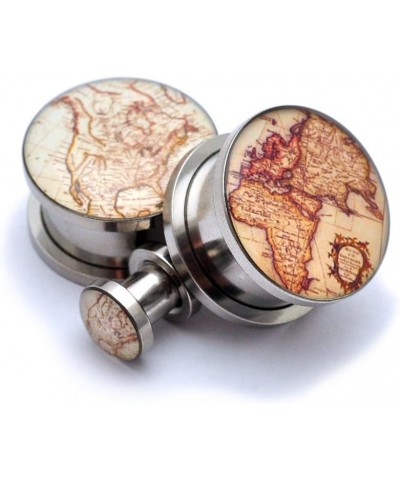 Screw on Plugs -Antique Map Style 2 Picture Plugs - Sold As a Pair 4g (5mm) $10.54 Body Jewelry