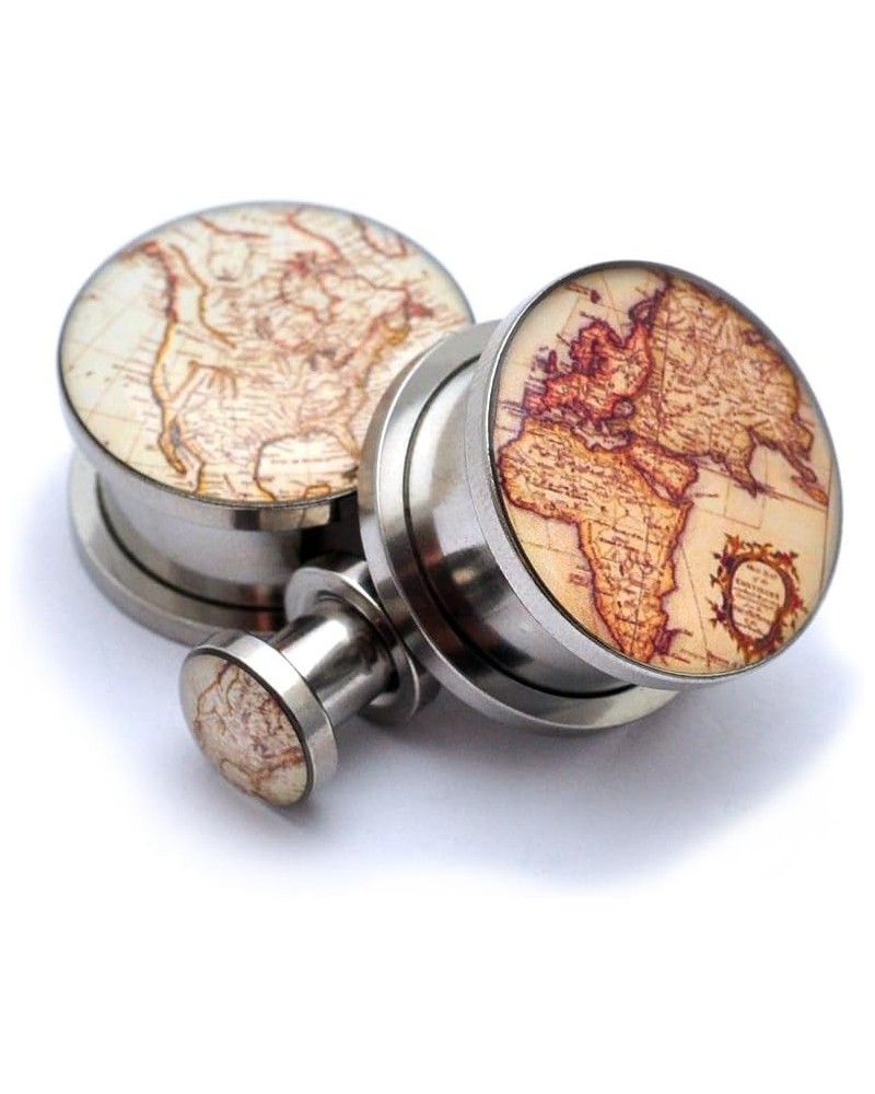 Screw on Plugs -Antique Map Style 2 Picture Plugs - Sold As a Pair 4g (5mm) $10.54 Body Jewelry