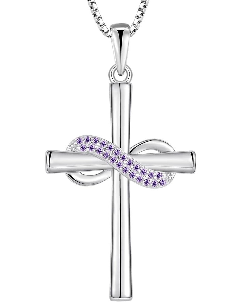 Infinity Cross Pendant Necklace for Women 925 Sterling Silver Birthstone Crucifix Jewelry 02-Amethyst-Feb $29.40 Necklaces