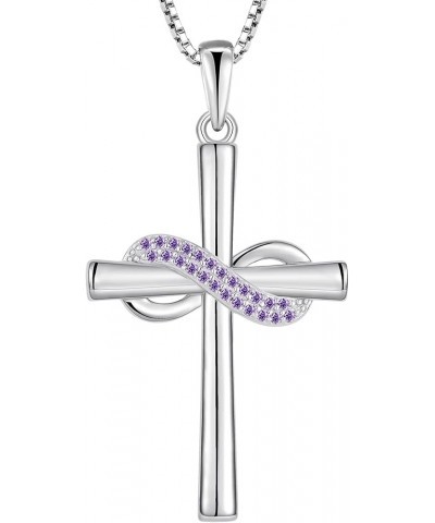 Infinity Cross Pendant Necklace for Women 925 Sterling Silver Birthstone Crucifix Jewelry 02-Amethyst-Feb $29.40 Necklaces