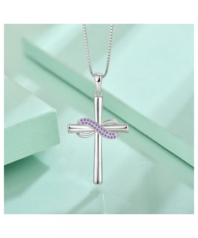 Infinity Cross Pendant Necklace for Women 925 Sterling Silver Birthstone Crucifix Jewelry 02-Amethyst-Feb $29.40 Necklaces