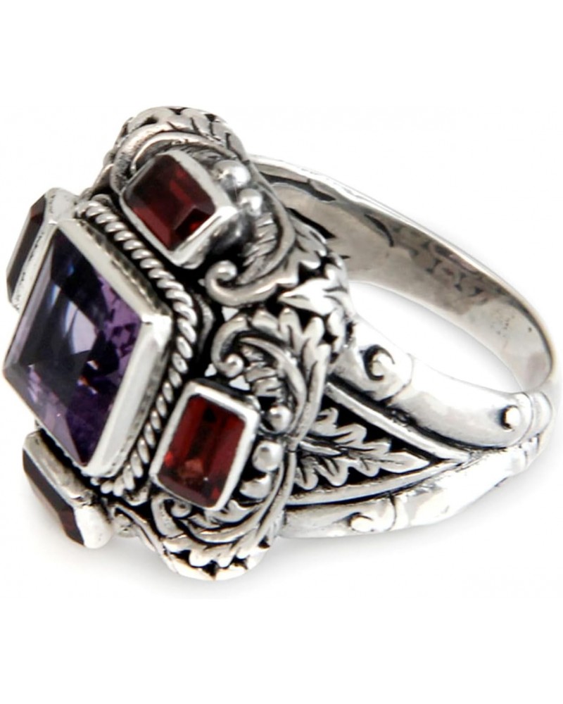 Artisan Handmade Garnet Amethyst Multistone Ring Cocktail from Indonesia .925 Sterling Silver Purple Red Protection Birthston...