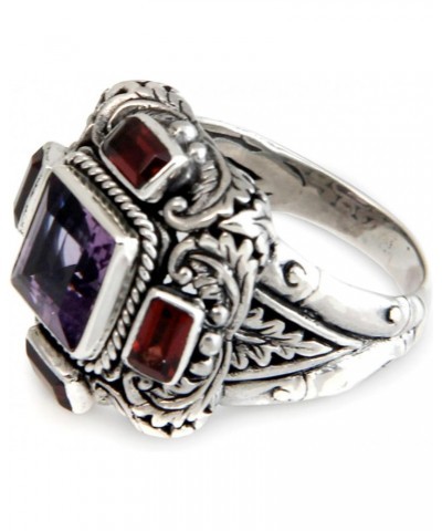 Artisan Handmade Garnet Amethyst Multistone Ring Cocktail from Indonesia .925 Sterling Silver Purple Red Protection Birthston...