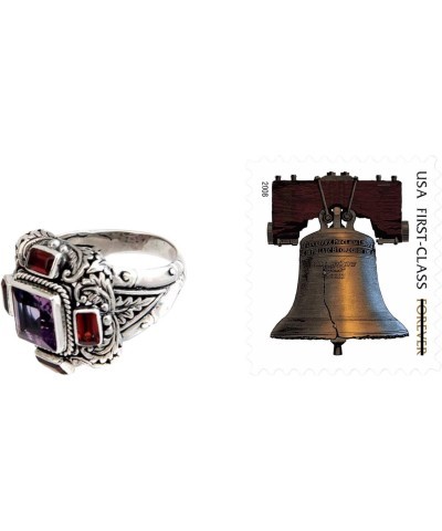 Artisan Handmade Garnet Amethyst Multistone Ring Cocktail from Indonesia .925 Sterling Silver Purple Red Protection Birthston...