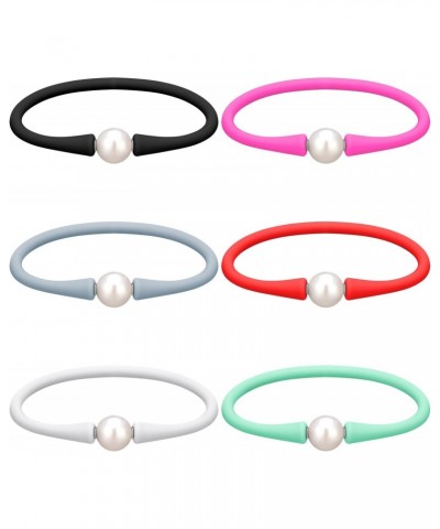 6 Pcs 11-12 mm Silicone Rubber Real Natural Freshwater Pearls Bracelets for Women Womens Charm Bangle Personalized Jewelry Si...