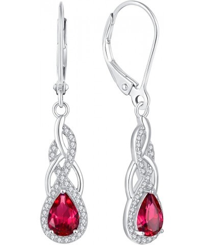 Celtic Knot Earrings 925 Sterling Silver Twist Dangle Drop Earring Gemstones Infinity Leverback Jewelry for Women 07-ruby-Jul...