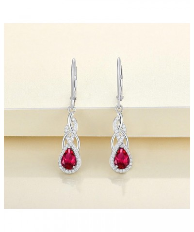 Celtic Knot Earrings 925 Sterling Silver Twist Dangle Drop Earring Gemstones Infinity Leverback Jewelry for Women 07-ruby-Jul...