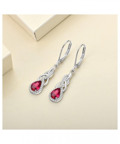 Celtic Knot Earrings 925 Sterling Silver Twist Dangle Drop Earring Gemstones Infinity Leverback Jewelry for Women 07-ruby-Jul...