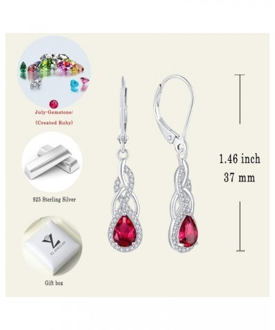 Celtic Knot Earrings 925 Sterling Silver Twist Dangle Drop Earring Gemstones Infinity Leverback Jewelry for Women 07-ruby-Jul...