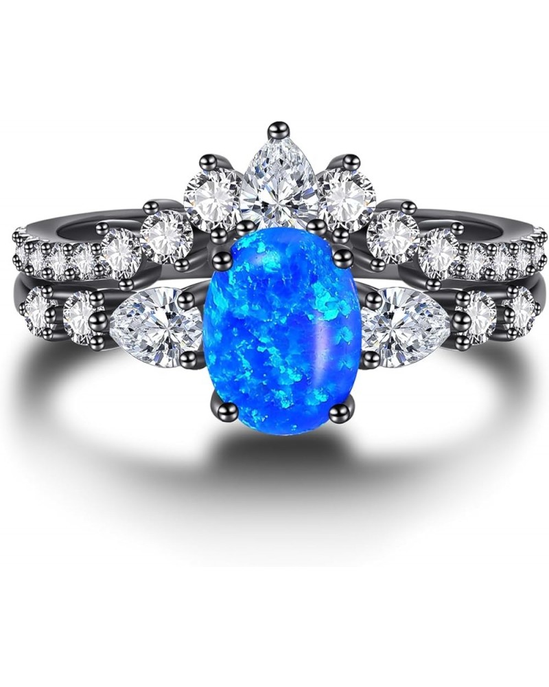 Women's Bridal Rings Sets 925 Sterling Silver 1.25ct Oval Cut Black/White/Blue Opal Engagement Wedding Ring Set Cubic Zirconi...