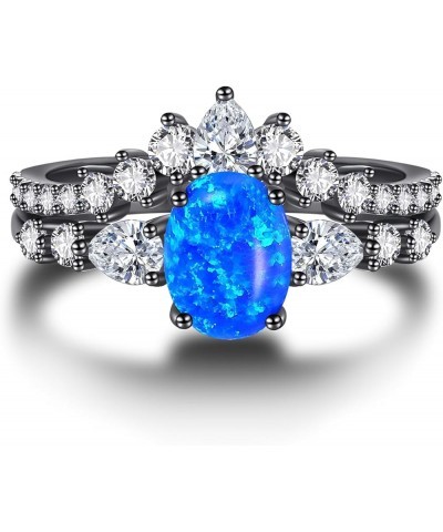 Women's Bridal Rings Sets 925 Sterling Silver 1.25ct Oval Cut Black/White/Blue Opal Engagement Wedding Ring Set Cubic Zirconi...