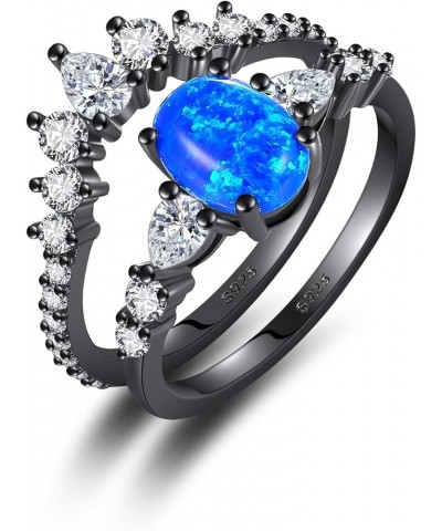 Women's Bridal Rings Sets 925 Sterling Silver 1.25ct Oval Cut Black/White/Blue Opal Engagement Wedding Ring Set Cubic Zirconi...