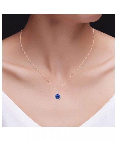 6.5MM Round Cut Gemstone & White Natural Diamond Halo Pendant Necklace In 14K Gold Over Sterling Silver Along With 18" Chain ...