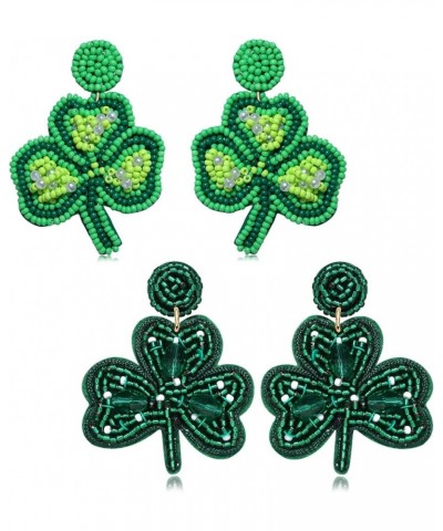 4 Pairs St Patricks Day Beaded Earrings for Women Green Lucky Clover Beaded Earrings Shamrock Dangle Earrings Irish Holiday J...