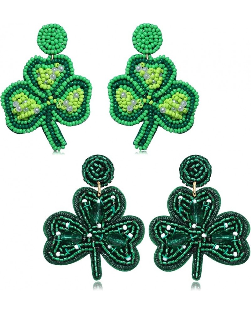 4 Pairs St Patricks Day Beaded Earrings for Women Green Lucky Clover Beaded Earrings Shamrock Dangle Earrings Irish Holiday J...