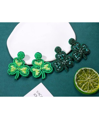 4 Pairs St Patricks Day Beaded Earrings for Women Green Lucky Clover Beaded Earrings Shamrock Dangle Earrings Irish Holiday J...