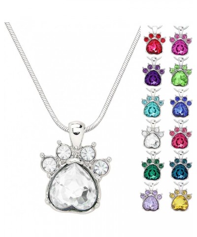 Crystal Paw Birthstone Pendant Necklace 17 Inch Snake Chain Gift Box Included 04-April $7.00 Necklaces