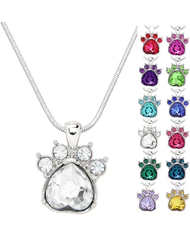 Crystal Paw Birthstone Pendant Necklace 17 Inch Snake Chain Gift Box Included 04-April $7.00 Necklaces